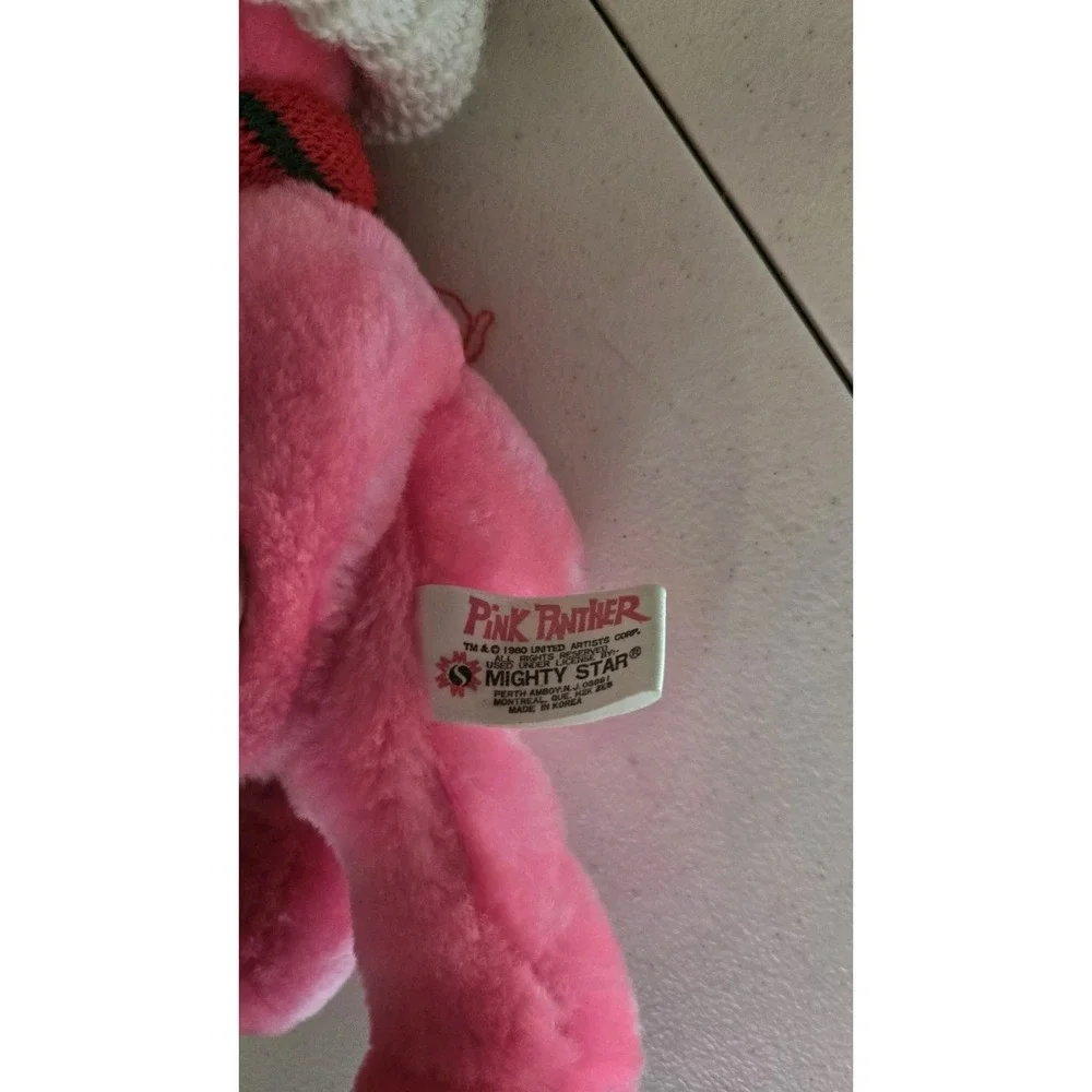 Vintage‎ Holiday Pink Panther Plush With Christmas Hat + Scarf - 12
